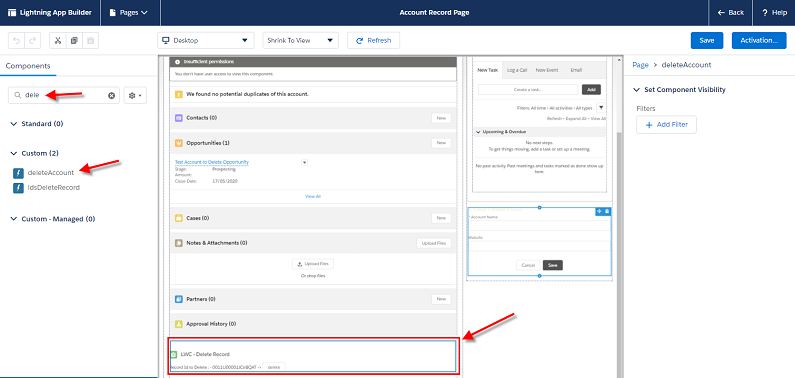 DeleteAccount LWC In App Builder